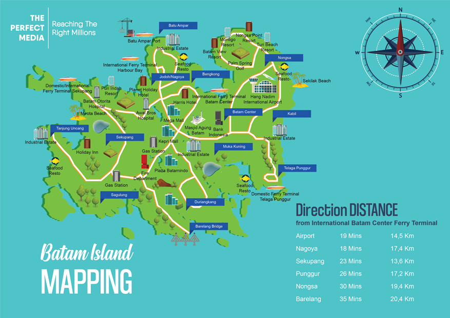 Peta Kota Batam beserta situs lokasi terkenal. Sumber: The Perfect Media 