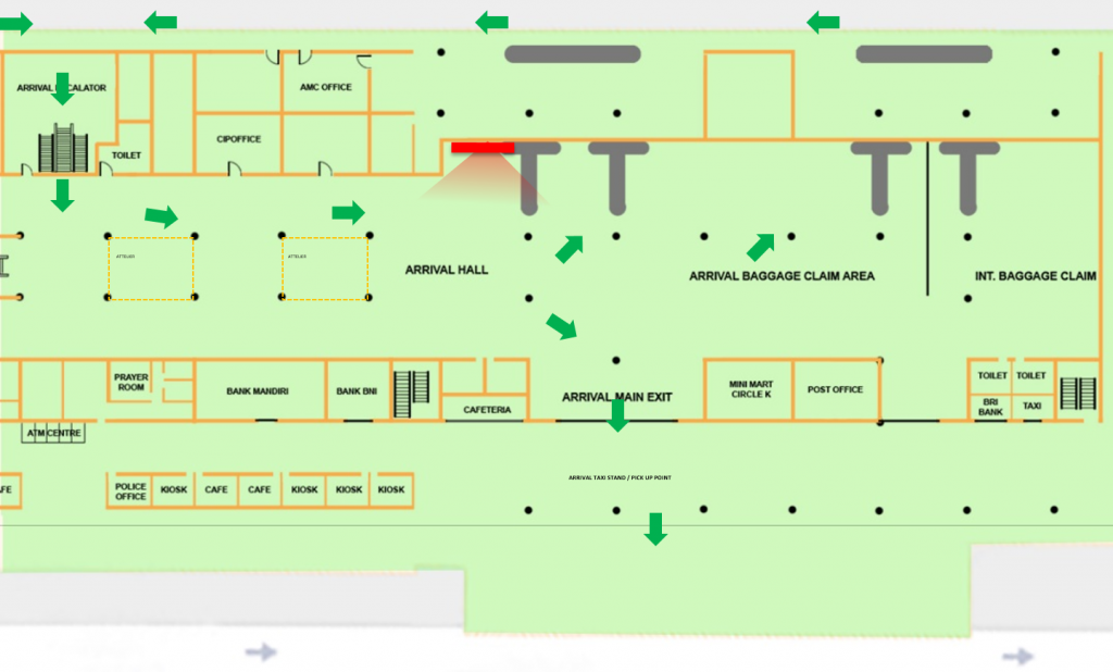 Denah titik lightbox iklan di Bandara Internasional Hang Nadim Batam - Area Bagasi Kedatangan Domestik