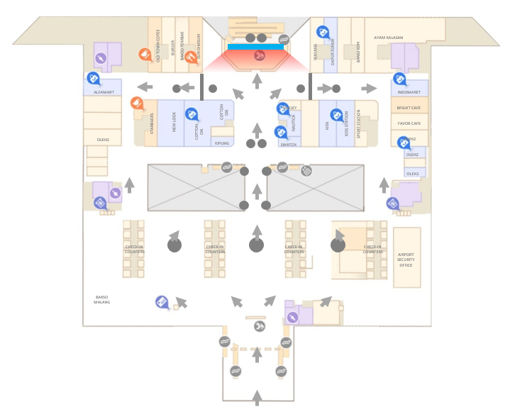 Denah Giant LED Screen di Bandara Internasional Kualanamu Medan - Security check point