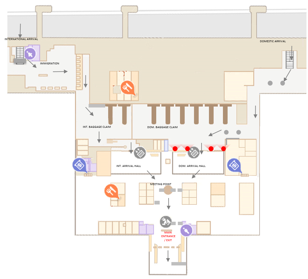 Denah lightbox di Bandara Internasional Kualanamu Medan - Pintu Keluar Domestik